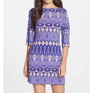 Purple Print Jersey Shift Dress 12 Donna Morgan